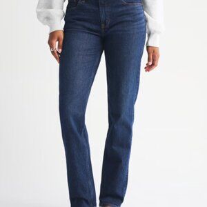 Abercrombie Curve Love Mid Rise 90s Straight Jean Dark, Size 26 Short